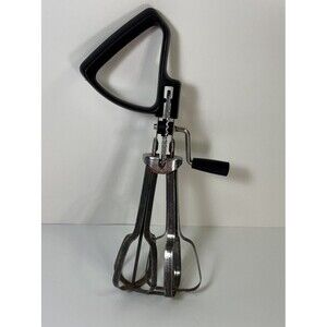 Vintage EKCO Hand Held Crank Mixer-Egg Beater Stainless Black Handle Manual